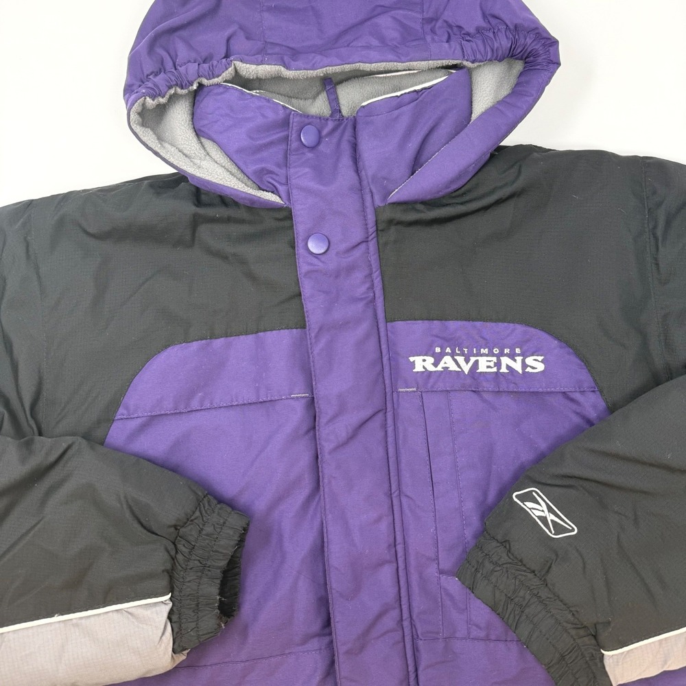 Reebok Baltimore Ravens NFL Youth XL Hooded Puffer Jacket Purple Black Gray